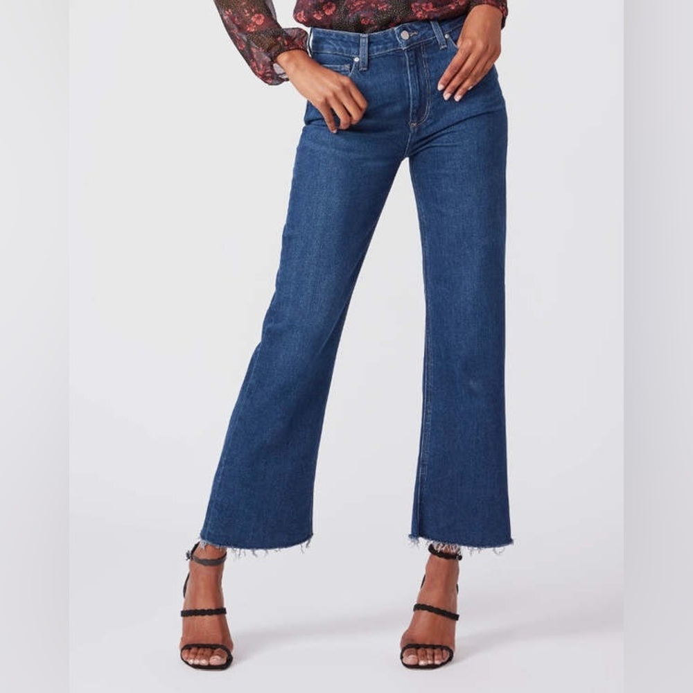 PAIGE Leenah Ankle Raw Hem Wide Leg Jeans Gracie Lou Size‎ 30